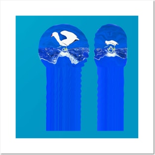 Blue and White Birds greek column psychedelic abstract oil painting photography T-Shirt Posters and Art